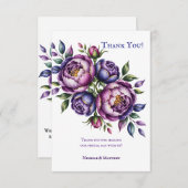 紫エレガント紫とマゼンタの牡丹結婚の サンキューカード (正面/裏面)