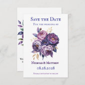 紫エレガント紫とマゼンタの牡丹結婚の セーブザデート (正面/裏面)