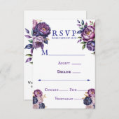 紫エレガント紫とマゼンタの牡丹結婚の 出欠カード (正面/裏面)
