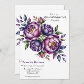 紫エレガント紫とマゼンタの牡丹結婚の 招待状 (正面/裏面)