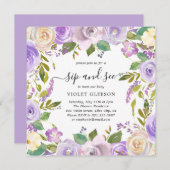 紫エレガント紫のフローラガールsipと参照 招待状 (正面/裏面)