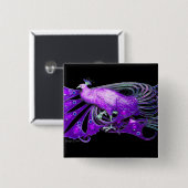 紫エレガント紫の孔雀、黒 缶バッジ (正面&裏面)