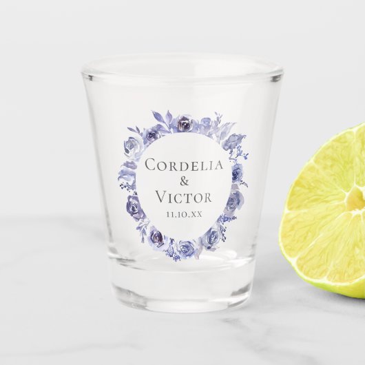 紫エレガント紫バラフローラ冬の結婚式 ショットグラス (正面)