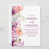 紫エレガント紫ピンクのフローラの結婚花 招待状 (正面)