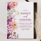 紫エレガント紫ピンクのフローラの結婚花 招待状