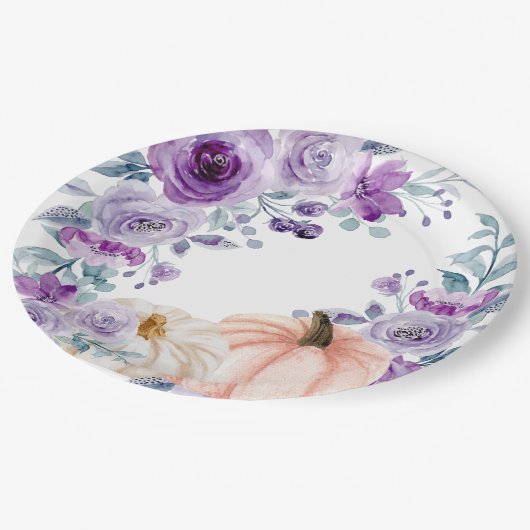 紫エレガント紫フローラカボチャ水彩 ペーパープレート (アングル)