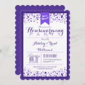 紫エレガント紫ホワイト引っ越し祝いパーティーパーティー 招待状 (正面/裏面)