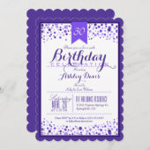 紫エレガント紫ホワイト30歳の誕生日パーティー 招待状 (正面/裏面)