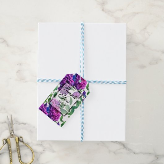 紫エレガント紫マゼンタピンク色の牡丹 ギフトタグ (より糸付き)