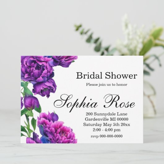 紫エレガント紫マゼンタピンク色の花模様 招待状 (スタンド正面)