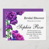 紫エレガント紫マゼンタピンク色の花模様 招待状 (正面/裏面)