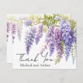 紫エレガント紫マゼンタ水色フジフローラ サンキューカード (正面/裏面)