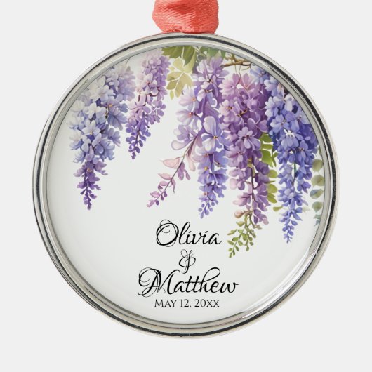 紫エレガント紫マゼンタ水色フジフローラ メタルオーナメント (正面)