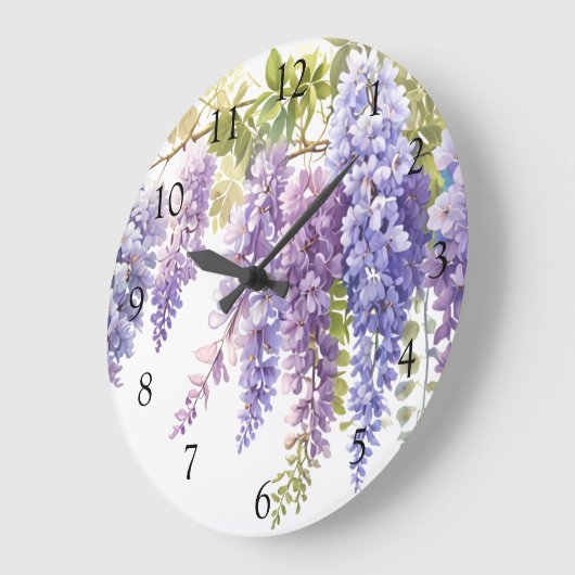 紫エレガント紫マゼンタ水色フジフローラ ラージ壁時計 (傾斜)