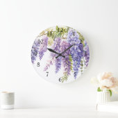 紫エレガント紫マゼンタ水色フジフローラ ラージ壁時計 (ホーム)