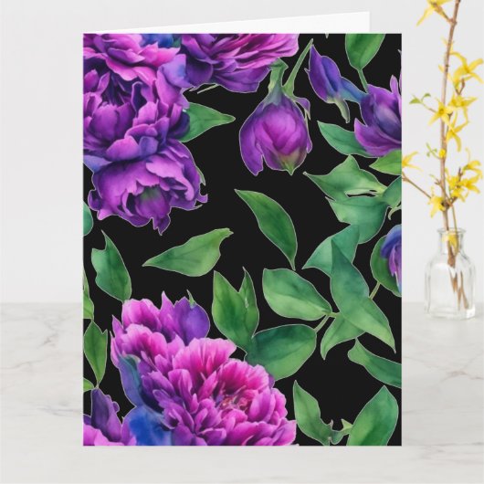 紫エレガント紫マゼンタ色花模様花 カード (黄色い花)