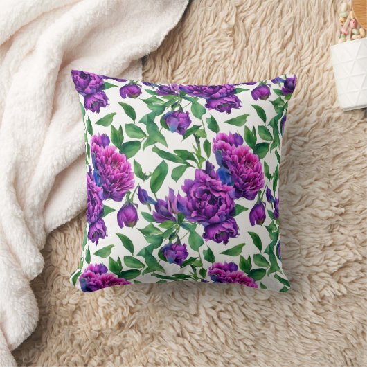 紫エレガント紫マゼンタ色花模様花 クッション (ブランケット)