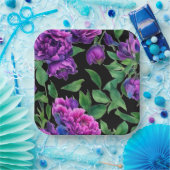 紫エレガント紫マゼンタ色花模様花 ペーパープレート (パーティー)