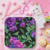 紫エレガント紫マゼンタ色花模様花 ペーパープレート (パーティー)