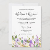 紫エレガント紫色のシャンパンの結婚花 招待状 (正面)