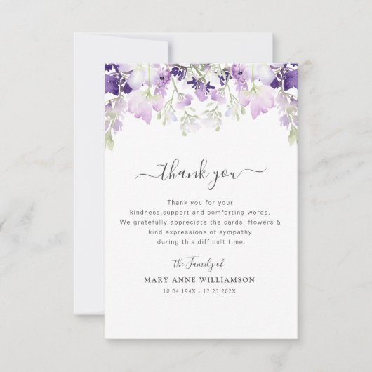 紫エレガント紫葬礼ありがとう サンキューカード (正面)
