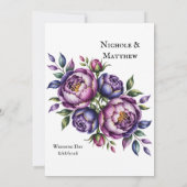 紫エレガント紫・マゼンタ牡丹ブライダルシャワー 招待状 (裏面)