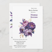 紫エレガント紫・マゼンタ牡丹ブライダルシャワー 招待状 (正面/裏面)