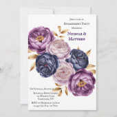 紫エレガント紫・マゼンタ牡丹婚約パーティ 招待状 (正面)