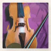 紫エレガント絹のヴァイオリン、ガラス素晴らしコースター ガラスコースター (正面)