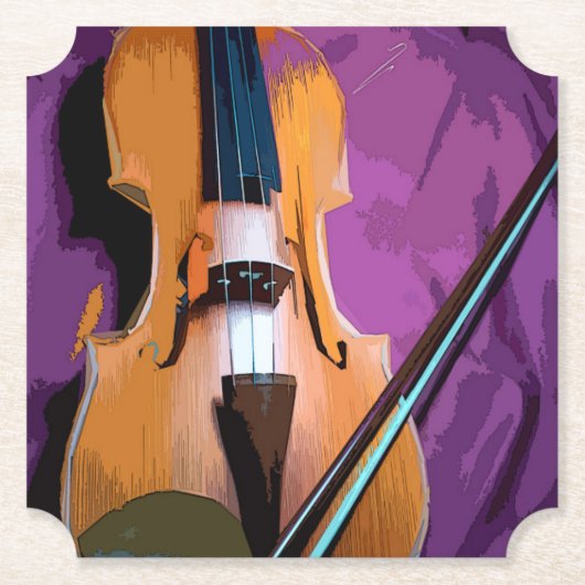 紫エレガント絹のヴァイオリン、形コースター ペーパーコースター (正面)