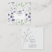 紫エレガント緑水彩花 スクエア名刺 (正面/裏面)