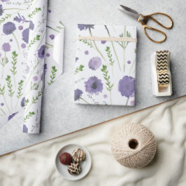 紫エレガント緑花柄 ラッピングペーパー