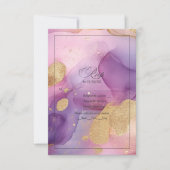 紫エレガント色と金ゴールド流れアルコールインク 出欠カード (正面)