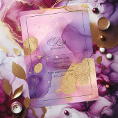 紫エレガント色と金ゴールド流れアルコールインク 出欠カード