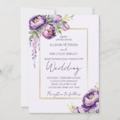 紫エレガント色の花が一つのテンプレートに咲き結婚乱れる 招待状 (正面)