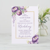紫エレガント色の花が一つのテンプレートに咲き結婚乱れる 招待状 (スタンド正面)