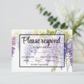 紫エレガント色の藤結婚藤 出欠カード (スタンド正面)