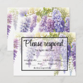 紫エレガント色の藤結婚藤 出欠カード (正面/裏面)