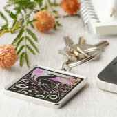 紫エレガント色の青い輝きを放つ黒い孔雀 キーホルダー (側面)