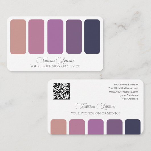 紫エレガント色パレット書道QRコード 名刺 (正面/裏面)