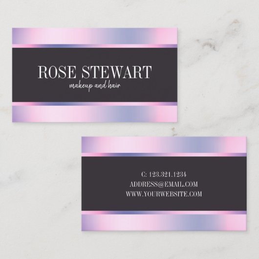 紫エレガント色ホスタイリッシュログラフィック化粧 名刺 (正面/裏面)