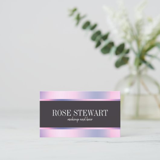 紫エレガント色ホスタイリッシュログラフィック化粧 名刺 (スタンド正面)
