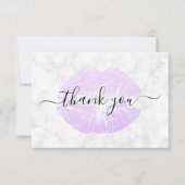 紫エレガント色モダングリッター唇白大理石 サンキューカード (正面)