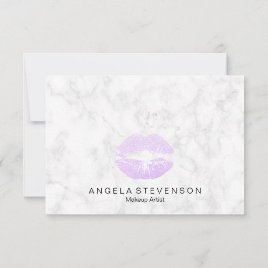 紫エレガント色モダングリッター唇白大理石 サンキューカード (裏面)