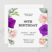 紫エレガント色60TH誕生日招待状 招待状 (正面/裏面)