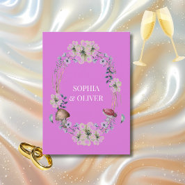 紫エレガント花とキノコリース結婚ズ 招待状