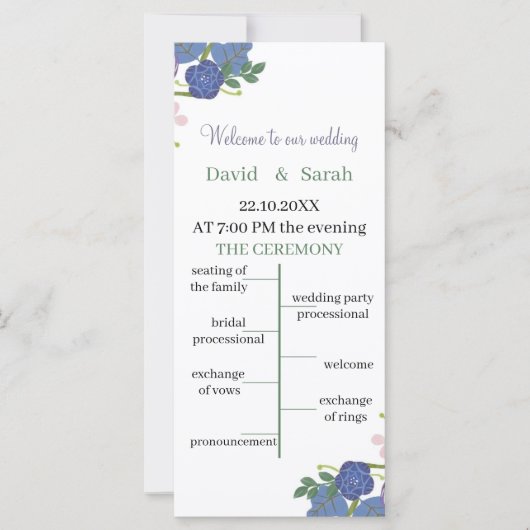 紫エレガント花のパーソナライズされた結婚式 プログラム (正面)