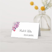 紫エレガント花パーソナライズされたの結婚テーブル プレイスカード (裏面)
