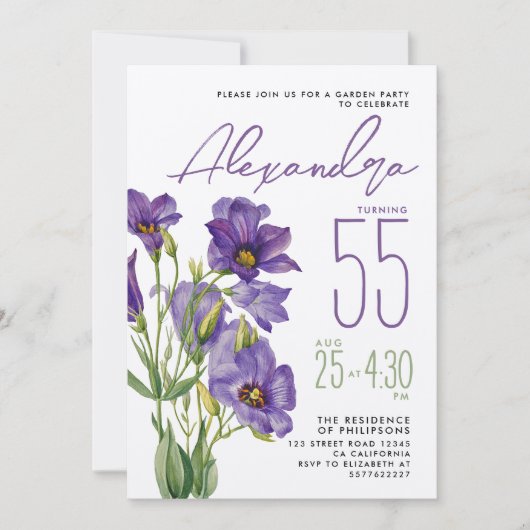 紫エレガント花園パーティー水彩 招待状 (正面)