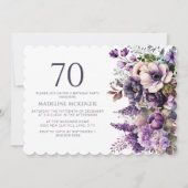 紫エレガント花成虫70誕生日 招待状 (正面)